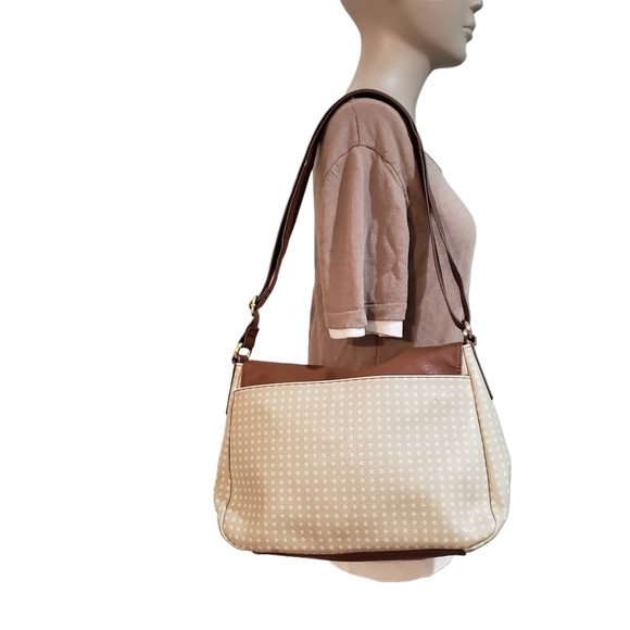 Relic Polka Dot Beige Brown Flap Front Shoulder Bag Vegan  Medium Adjustable - Picture 3 of 16